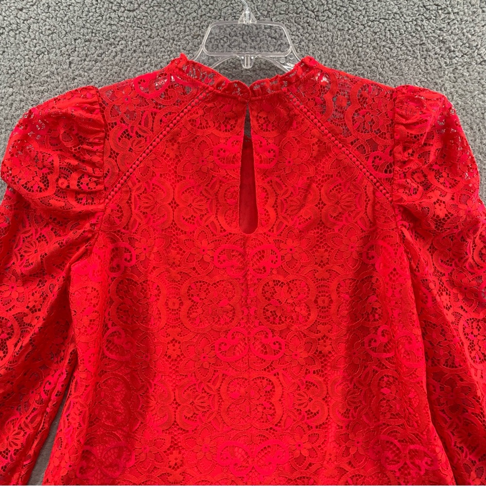 Lilly Pulitzer Averi White Puff Sleeve Top Scalloped Hem Red Hot Pink Two Tone L - Picture 10 of 12